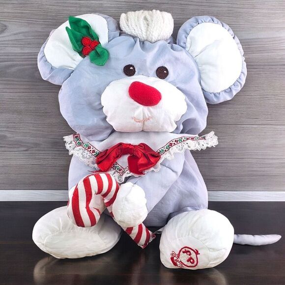 VTG Fisher Price Puffalumps Christmas Mouse Puffalump Stuffed Plush Parachute